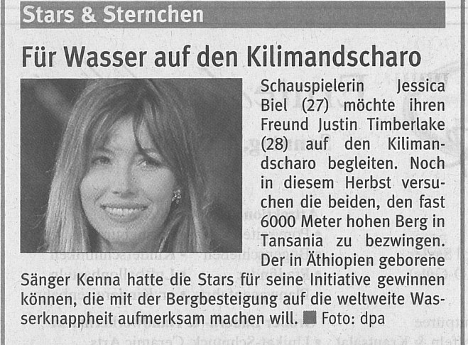 JessicaBiel Für Wasser auf den Kilimanjaro